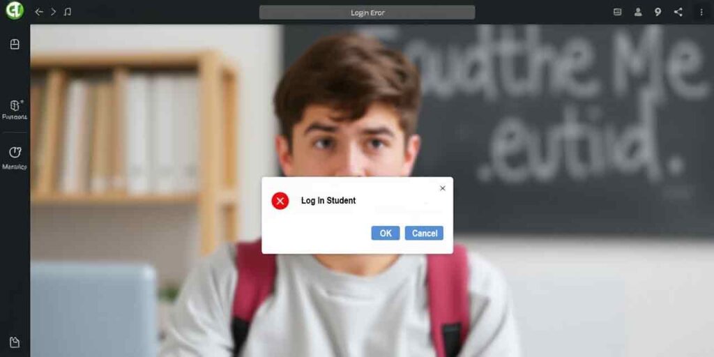 A user interface showing a login error message with a confused student in the background. Moodle Troubleshooting